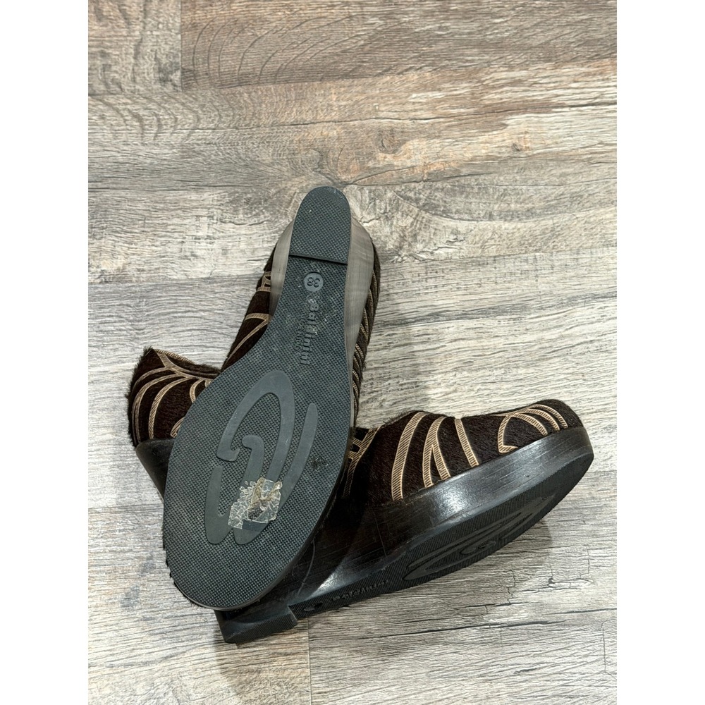 Baldini Italy Brown Calf Hair Embroidered Leaf Wedge Platform Pumps Womens 38 View 6